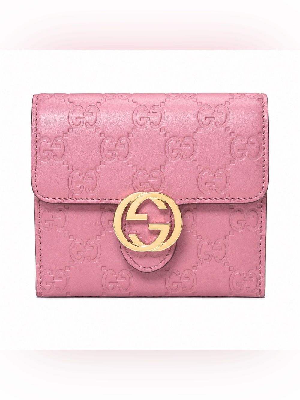 Gucci Pink Leather GG Logo Compact Wallet with Gold Hardware